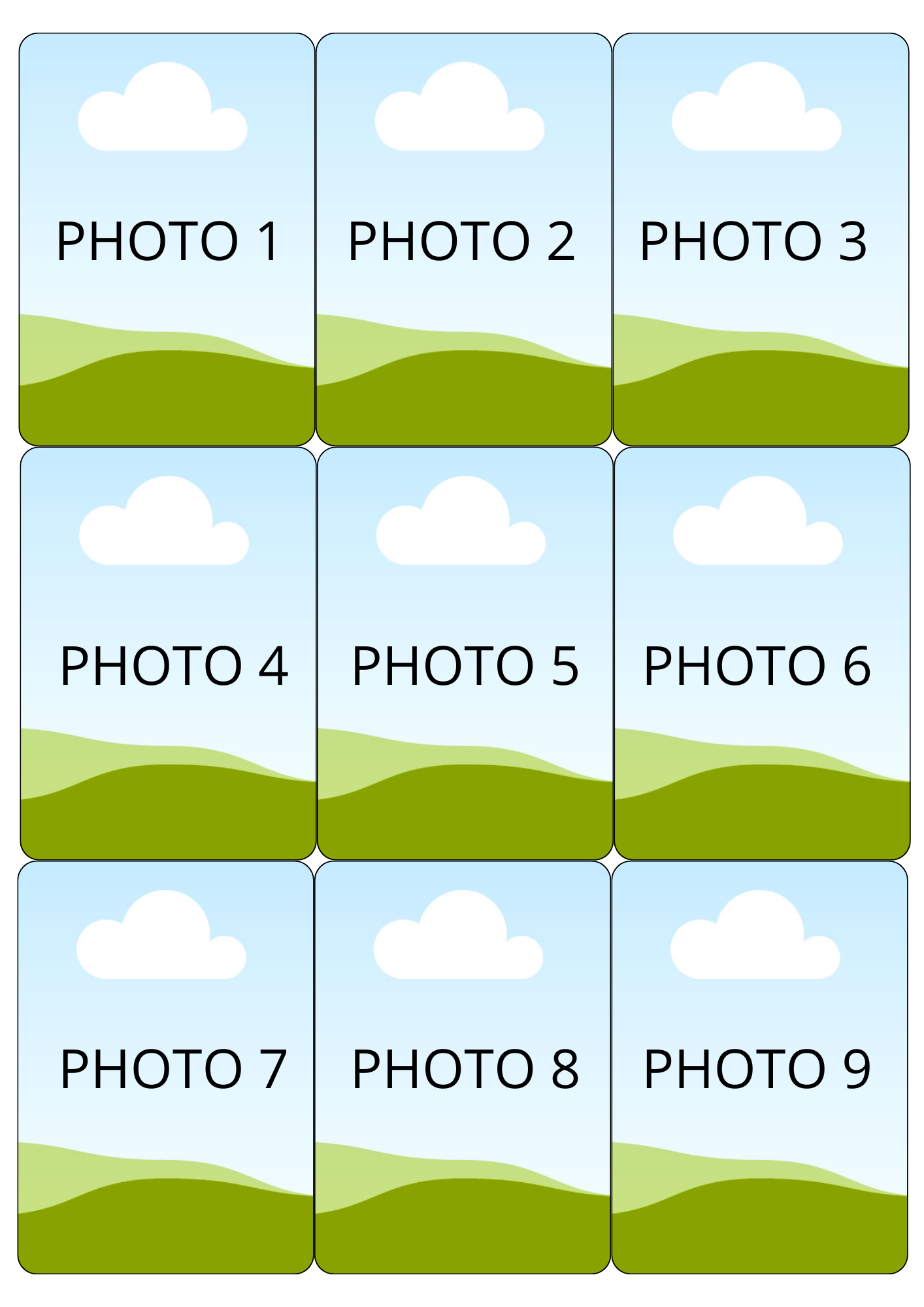 Planche de 9 Magnets photos à personnaliser